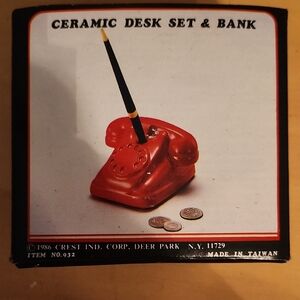 Red Ceramic Desk Set and Bank